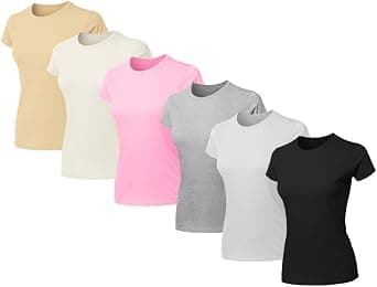 Kit 6 Blusas Feminina Tshirt Algodão Camiseta Baby Look Slim Fit Gola Redonda Básica (BR, Alfa, GG, Regular, Colorido)