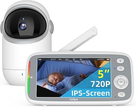 TakTark Babá Eletrônica, 5" 720P HD Bebê Câmera com Tela, Sem Wifi, Panorâmica Inclinação, Áudio Bidirecional, Night Vision, Zoom Digital, Detecção De Som Vox, Ideal Para Novos Pai