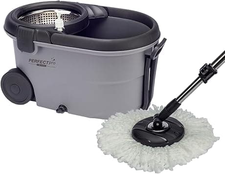 Perfect Pro, Mop Giratório, Move, Mop com Angulação de Aço Inox, Para Qualquer Tipo de Piso, Centrífuga 360 com Cesto em Inox, Não Risca, Nem Solta Fiapos, Cinza