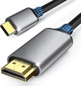 Cabo Adaptador USB-C para HDMI 4K 30Hz 1 Metro - Áudio e Vídeo Ultra HD, Thunderbolt 3, Conector Reforçado, Plug & Play, MacBook, iPad Pro, Dell XPS, TV, Monitor